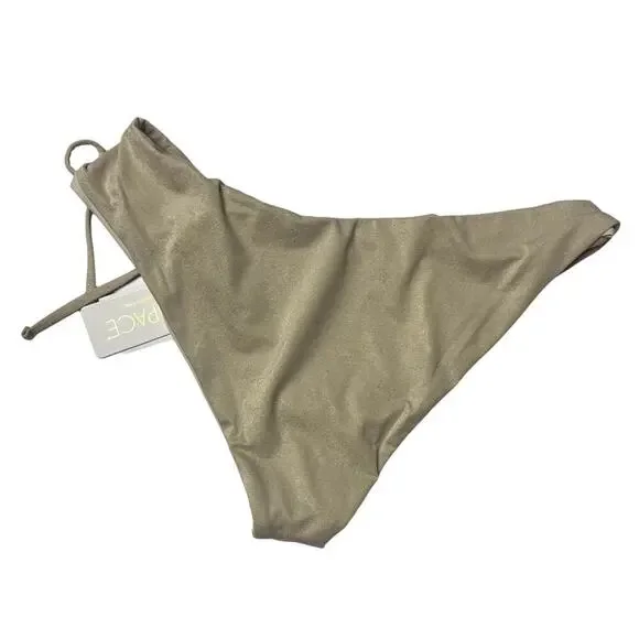 L*SPACE Shimmer Amal Bottom Classic Bone White Ruched Side Tie Stretch Large NEW - Picture 7 of 10